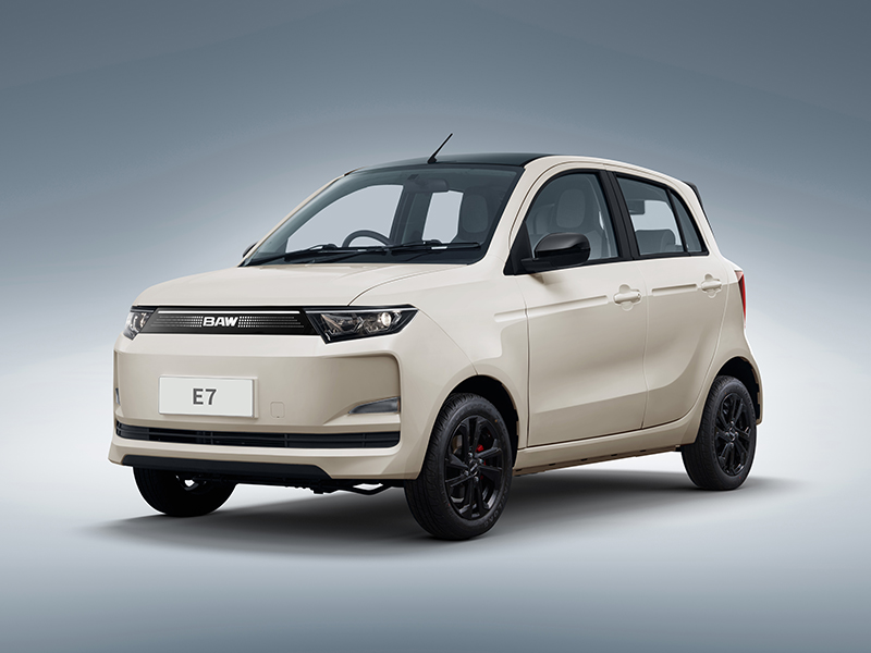 BAW E7 Pro electric city car in Coconut White
